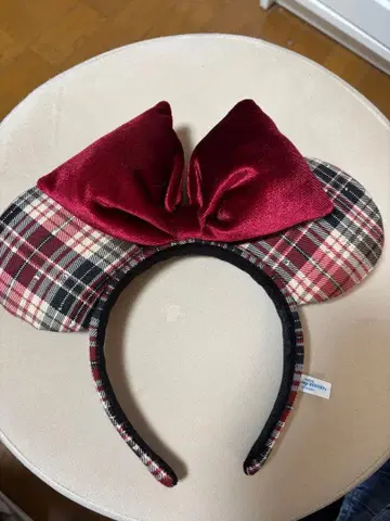 미니 귀 체크 무늬 머리띠