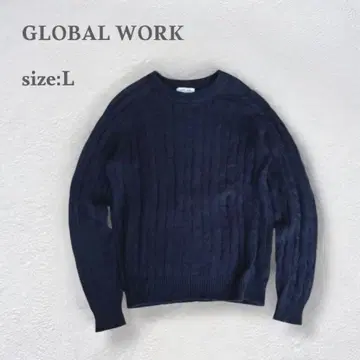 글로벌 워크 케이블 짜임 스웨터 니트 가을/겨울 네이비 둥근넥 따뜻한
