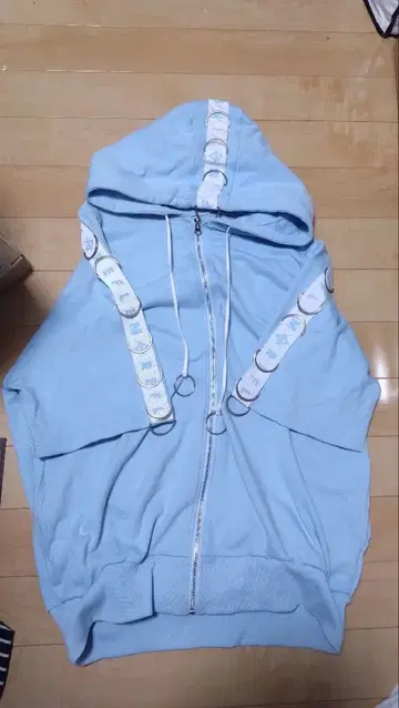 [ REFLEM ] D링 로고 테이프 반팔 ZIP 후드티 블루