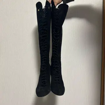 블랙 스웨이드 롱 부츠