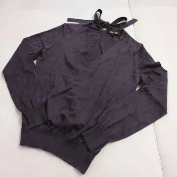 드로어 캐시미어 실크 리본 포함 니트 퍼플