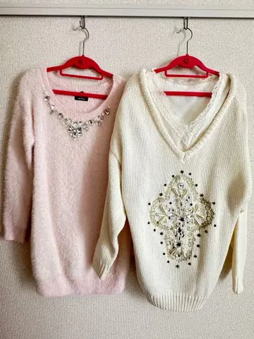 다투라 비즈 장식 니트 원피스 세트 판매 이너 포함