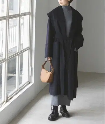 [ Noble ] Super160s 리버 와이드 칼라 코트 네이비 36