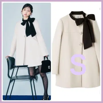 [L.B CANDY STOCK]A라인 비쥬 리본 코트