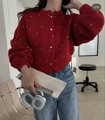 하트 자수 니트 가디건