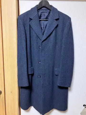 울 헤링본 체스터 코트 네이비 잉글랜드제
