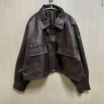 moment+ 2WAY 칼라 숏 기장 인조 가죽 블루종