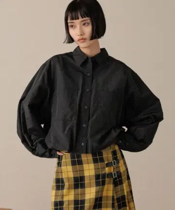 LOWRYSFARM 벌룬 숏 셔츠 블랙 프리 사이즈