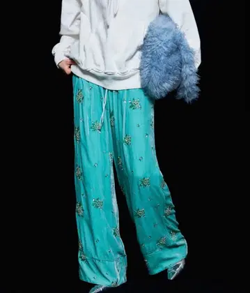 Beads Flower Embroidery Velor Pants