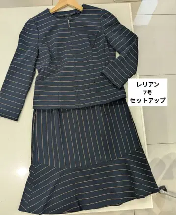 레리안 네이비 스트라이프 보더 셋업 7호 노카라 코튼 캐주얼