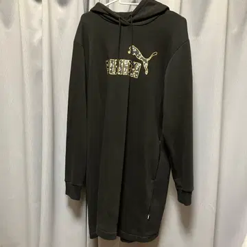 PUMA 후드 부착 롱 후드티 블랙