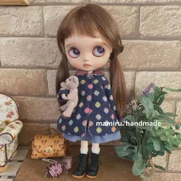 네오 브라이스 아웃핏 프리미엄 울 도트 무늬 네이비 코트