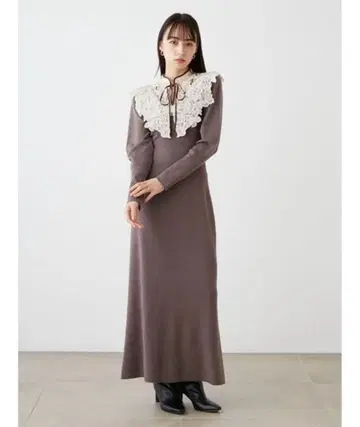 [snidel] 자수 칼라 도킹 원피스