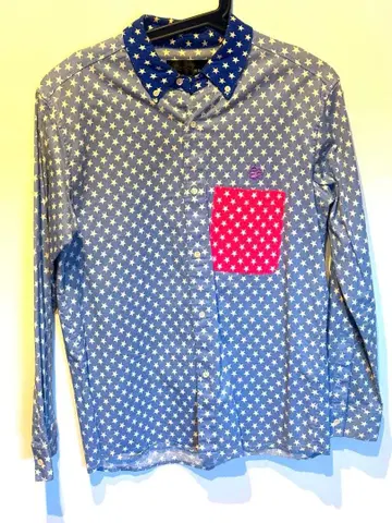 루디 별 패턴 긴팔 셔츠 파랑 빨강 하양