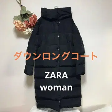 ZARA 블랙 후드 부착 다운 롱 코트