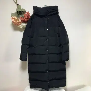 ZARA 블랙 후드 부착 다운 롱 코트