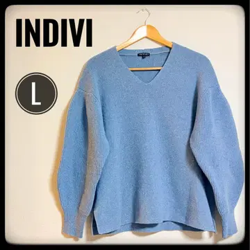 [ 새상품급 ] INDIVI 라이트 블루 하늘하늘 고급 V넥 니트 L