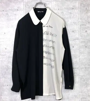 VERVENE 하트형 버튼 음표 자수 모노톤 긴팔 블라우스 레트로