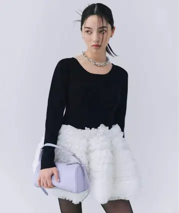 볼륨 튤 프릴 니트 원피스