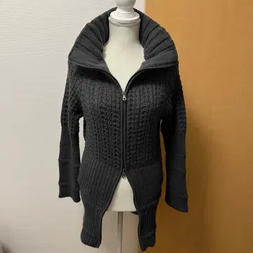 스탠드 니트 가디건 이탈리아제 더블 지퍼 그레이