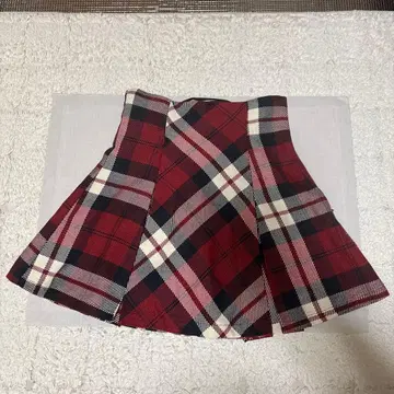 미셸 마카롱 플레어 체크 스커트 빨간색 XS