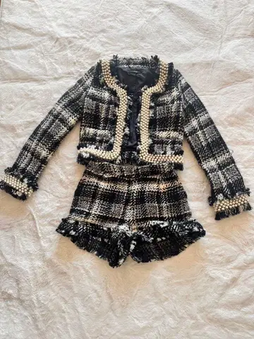 트위드 자켓 숏팬츠 세트