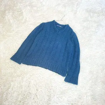 Pincponc 샤기 리브 V넥 크루넥 울 스웨터 M 다크 블루