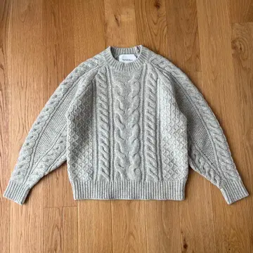 스픽 앤 스팬 캐시미어 혼방 케이블 니트 아란 니트 스웨터 그레이