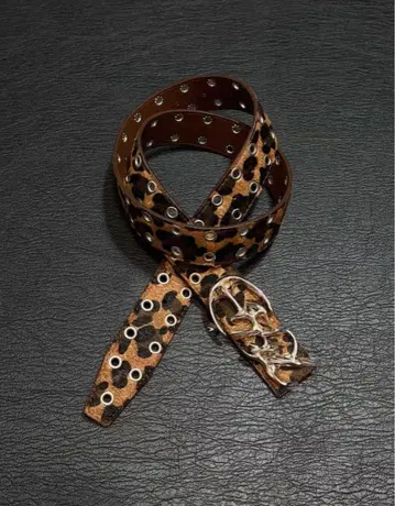 레오파드 무늬 가죽 벨트 실버 버클