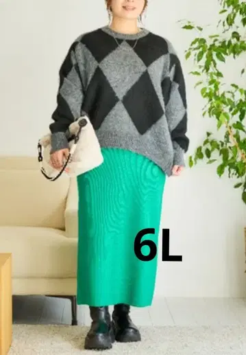 [ 새상품 ] 니트 내로우 스커트 그린 6L