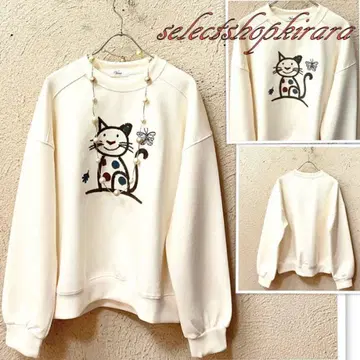 2025 신상 고양이 코드 자수 촉촉 스트레치 소재 풀오버 F/오프화이트