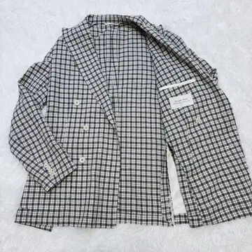 유니버설 랭귀지 테일러드 자켓 더블 실크 린넨 울 체크