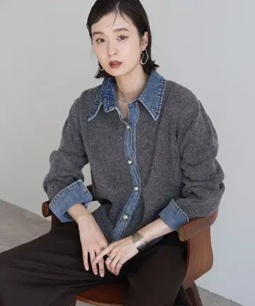 Yeoun(요운) 데님 절개 니트 가디건 새상품급