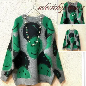 2025 신상 루즈한 사이즈 스마일 올 패턴 쫀득한 니트 풀오버 L-LL