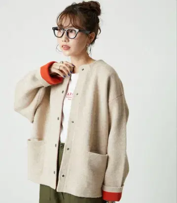 FREAK'S STORE 한정판 이중 배색 스냅 니트 가디건