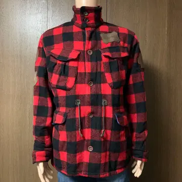 [ 구제 의류 ] SABIT 체크 무늬 블루종 가죽 와펜