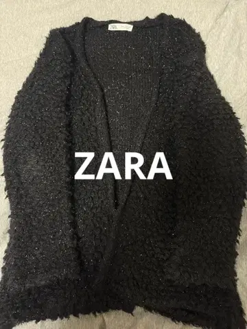 ZARA 라메 믹스 복슬복슬 니트 가디건 하프 코트 블랙