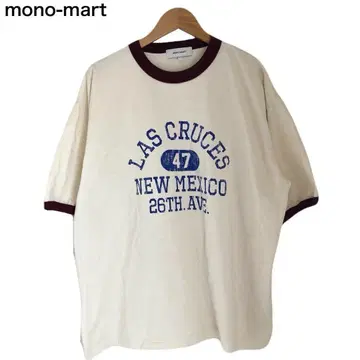 모노마트 린거 T셔츠 빅 로고 여성용 베이지 반팔 프린트 L