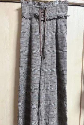 abc une face 글렌체크 패턴 코르셋풍 와이드 팬츠