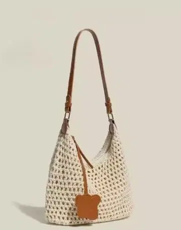 아이보리 크로셰 뜨개질 숄더백