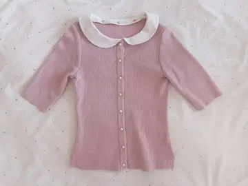 르네 rene 핑크 카라 부착 가디건 36 사이즈