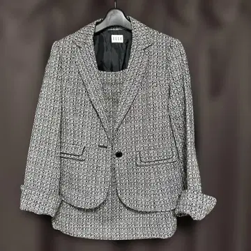 ELLE 화이트 블랙 트위드 블레이저 사이즈 40