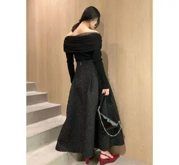 새상품 fray i.d 마틀라세 라메 자카드 플레어 스커트 블랙 0