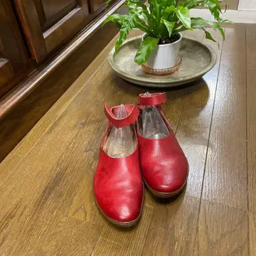 레드 앵클 스트랩 플랫슈즈