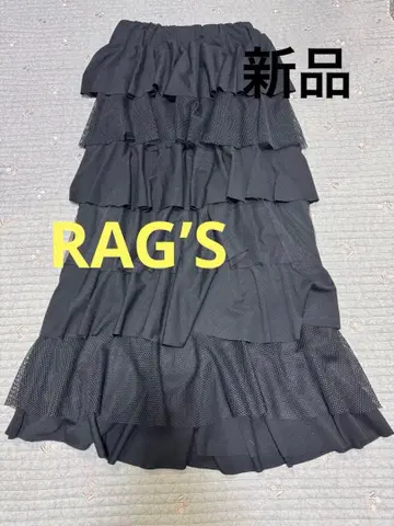 미사용 새상품 RAG'S 단 프릴 롱 스커트 튤 블랙