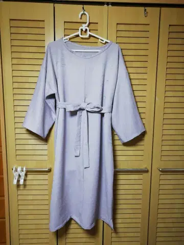 기모노 리메이크 원피스 옅은 라벤더 벨트 포함 7부 소매 원피스