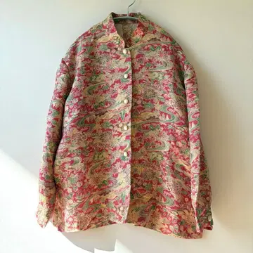 새상품급 기모노 리메이크 블라우스 스탠드 카라 골드 버튼 원포인트