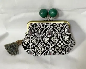 인도 자수 목옥 모자 가마구치 미니 지갑