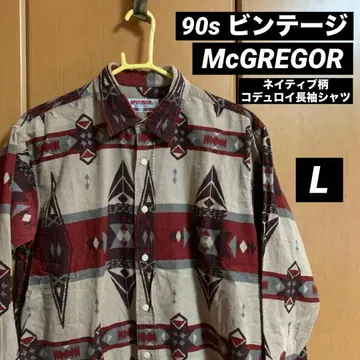 90s 빈티지 McGREGOR 네이티브 무늬 코듀로이 긴팔 셔츠 L