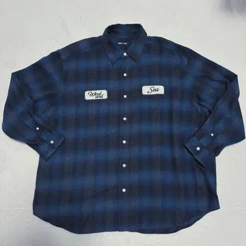 WIND AND SEA 옴브레 체크 플란넬 셔츠 XL 네이비 블랙